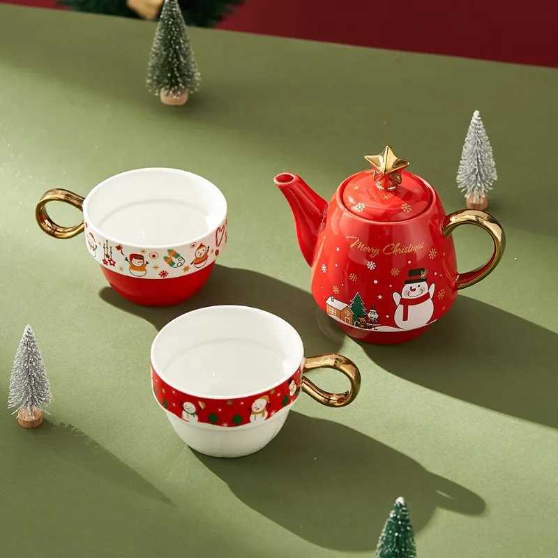 Christmas Ceramic Tea Cup Set with Gift Box Santa Claus/Elk Cartoon Tea Set Coffee Cup Party Decoration Christmas Gift Y241214