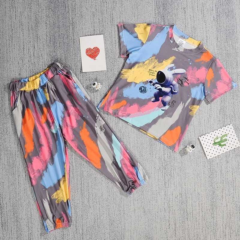 Clothing Sets Summer Children Girls Clothes Baby Boy Cartoon Rabbit Tshirts and Pants 2 Pieces Set Kid Tie Dye Top Bottom Outfits Tracksuits H241214