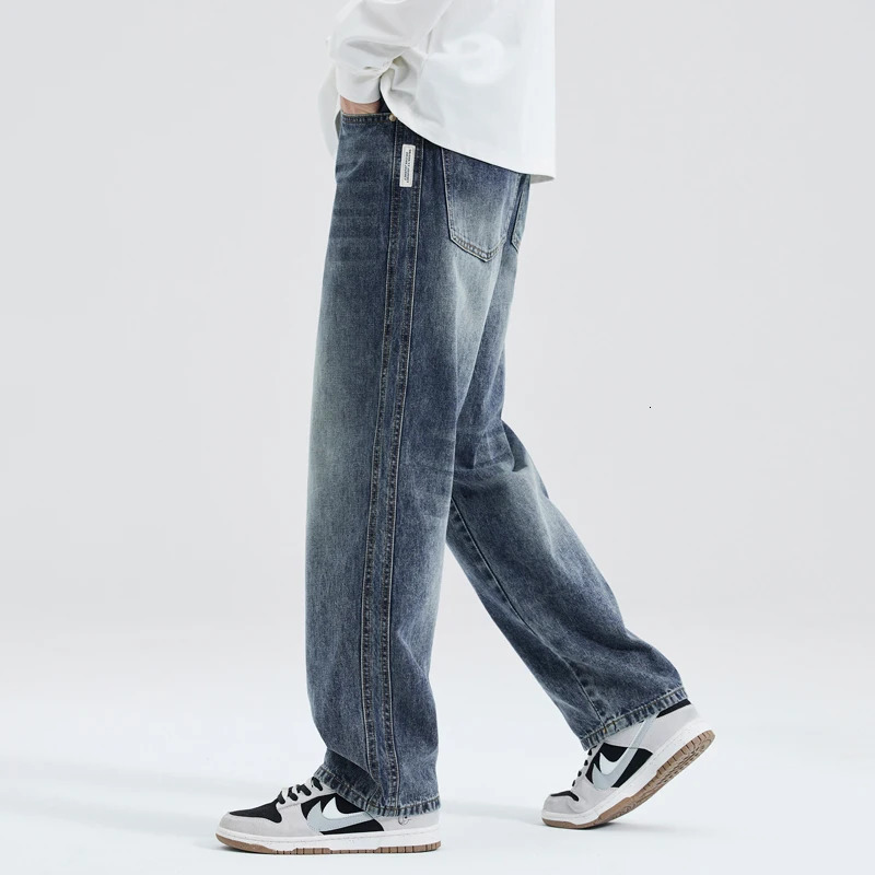 Wide leg fashionable denim jeans for summer and autumn high-quality casual pants for men thin pants loose fit 241210