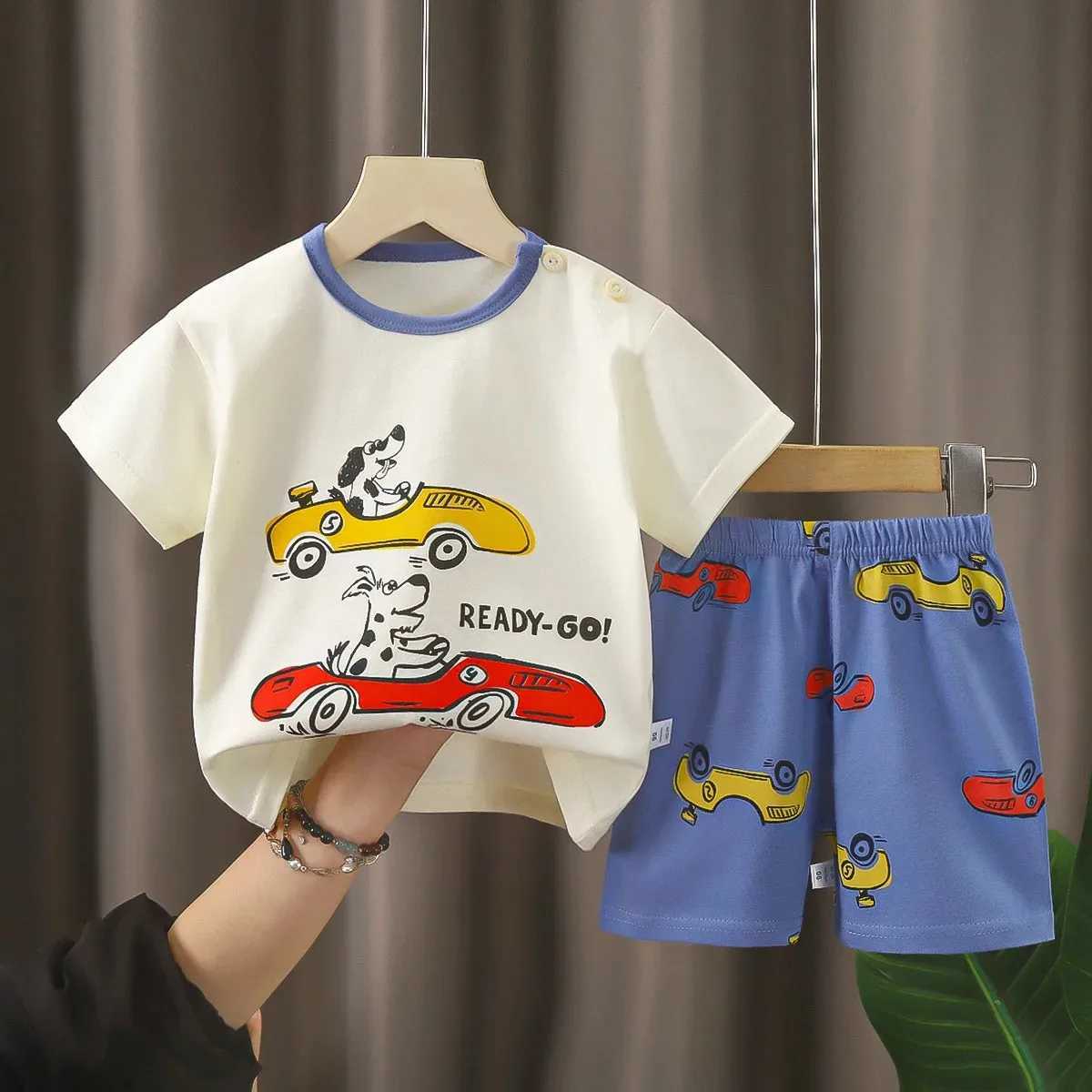 Clothing Sets Child Short Sleeve Suits Summer Pure Cotton Tshirt Shorts 2 Piece Set 2024 Toddler New Style Short Sleeve Cartoon Tees+Shorts H241214