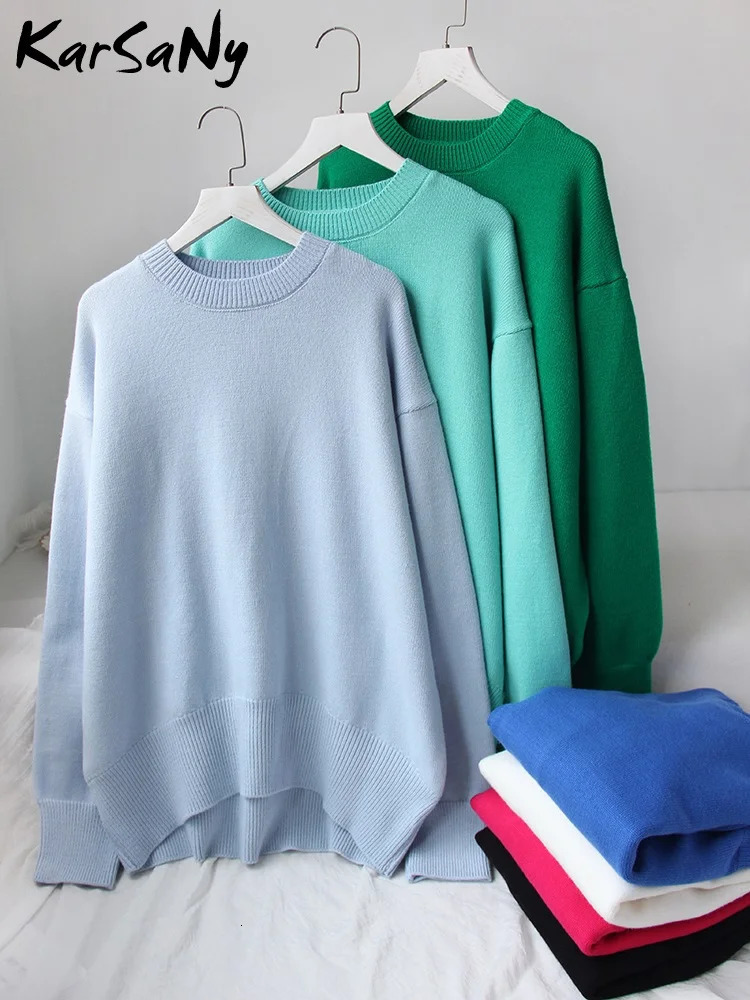 Thick bottom womens sweater 2024 autumn oversized royal blue knitted loose zipper warm Oneck jumper 241211