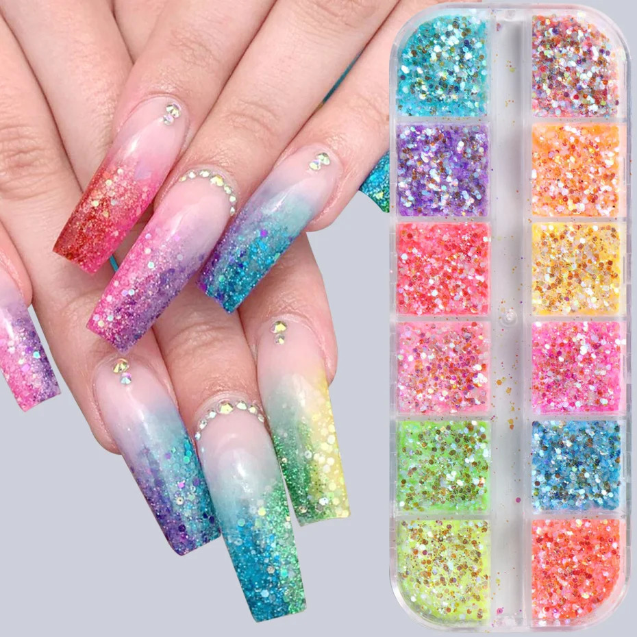 Sparkly Mermaid Nail Glitter Powder Sequins Crystal Mirror Hexagon Chrome Flakes Art Decoration Summer Manicure Supplies 241213