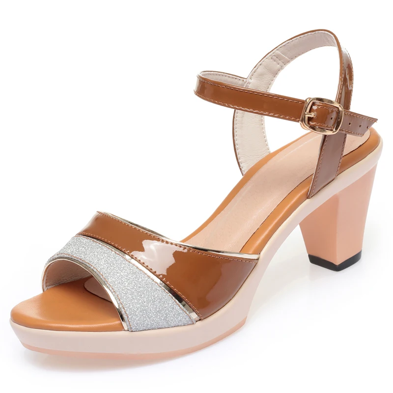 AIYUQI Women Sandals Summer Fashion Shiny Patent Leather Ladies Shoes Large Size Color Matching Rome Sandals Women