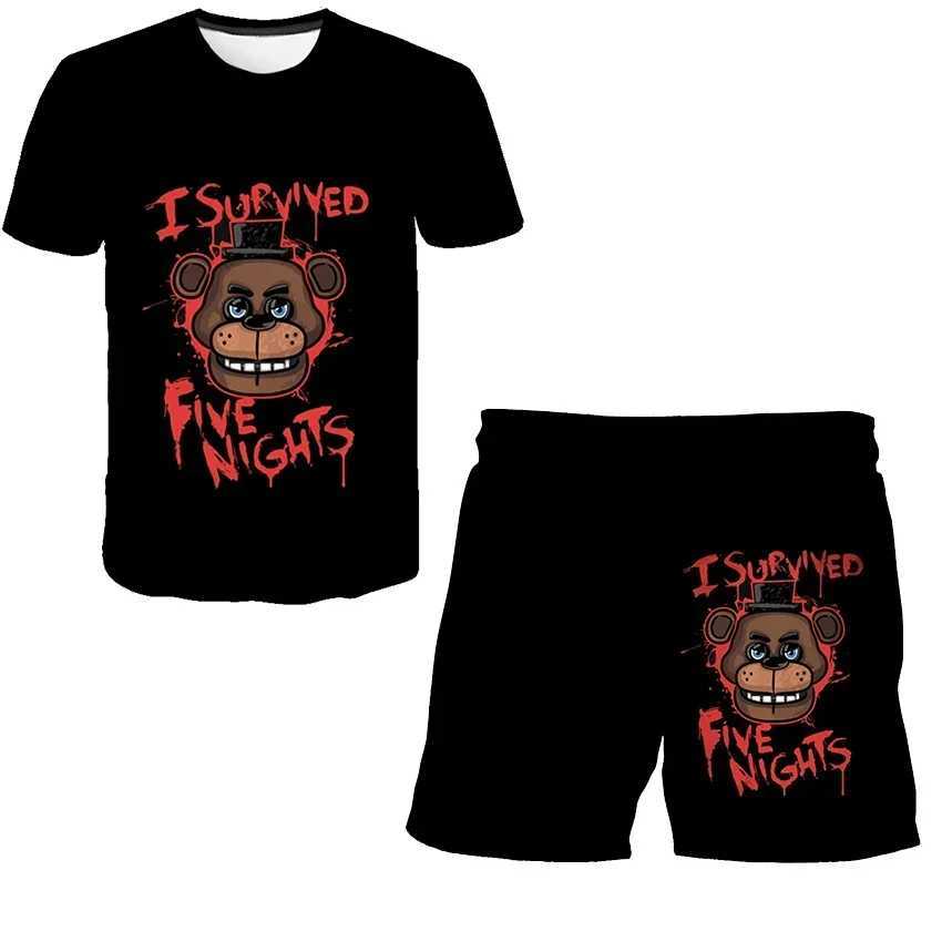 Clothing Sets Boys Girls Five Night at Freddy Cartoon Clothes Sets Summer Terroist Game T Shirts Short Pants 2 Piece Suits Fnaf Casual Outfits H241214