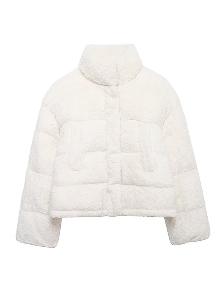Casual Women's Fluffy Cotton Coats Loose Stand Collar Zipper Pocket Long Sleeve Jacket Autumn Winter Lady Thicken Outwear