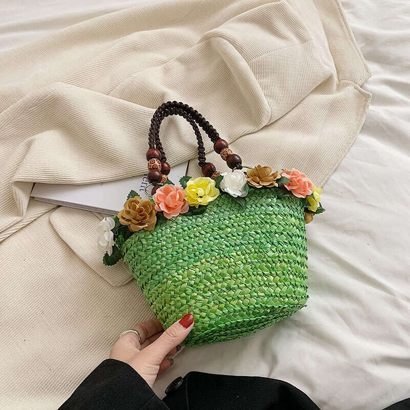 for Women Forest wers, Grass Weaving Baskets, Water Bucket Bags, Instagram Iuencer Girls' Handheld Beach Bag 2024 New Casual Fashion Trendy Cloth