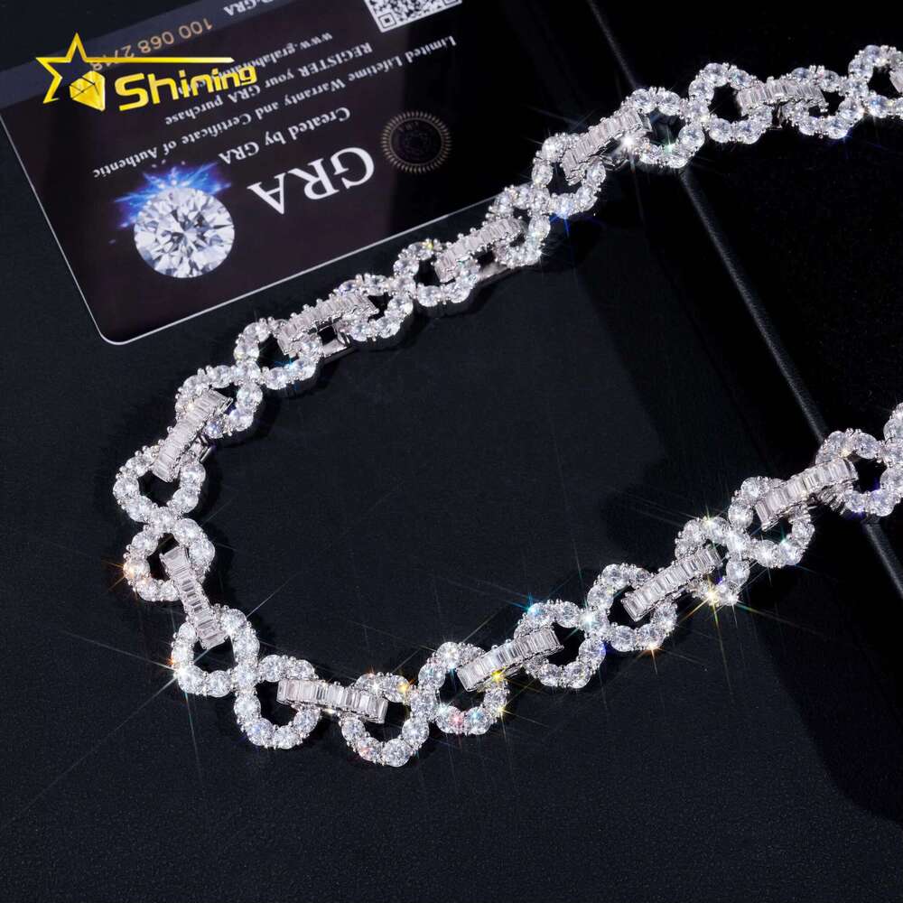 15Mm Sier Gold Plated Hip Hop Jewelry Iced Out Moissanite Dia Baguette Infinity K Cuban Chain Necklace