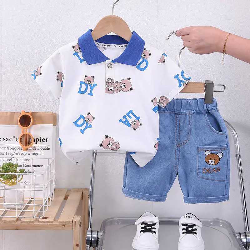 Clothing Sets Baby New Summer Cartoon Clothing Children Boy Girls cartoon Printe Bear T Shirt Shorts 2Pcs/sets Kids Infant Toddler Cacual H241214