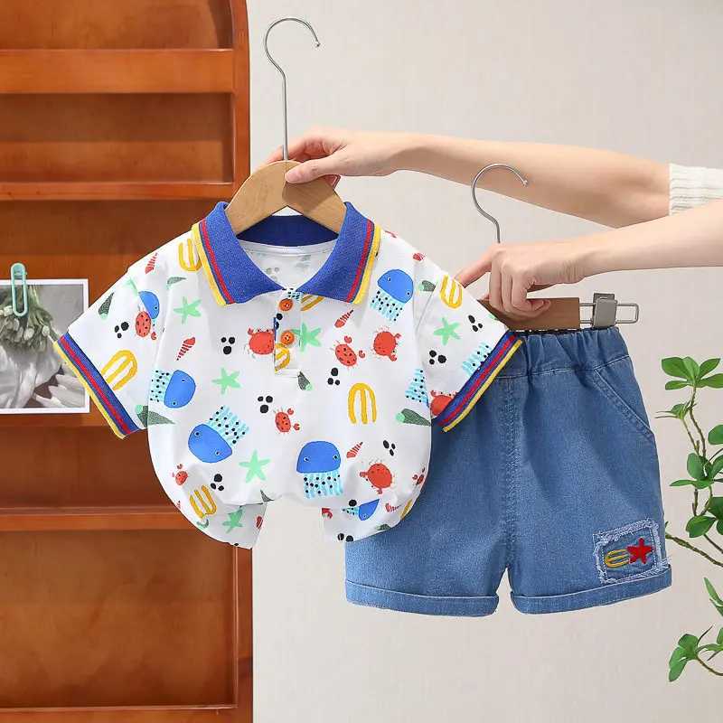 Clothing Sets New Kids Summer Clothing Toddler Children Boy Short Sleeve Cartoon Cars T-shirt Pants Fashion Infant Clothes 2Pcs/Set Tracksuit H241214
