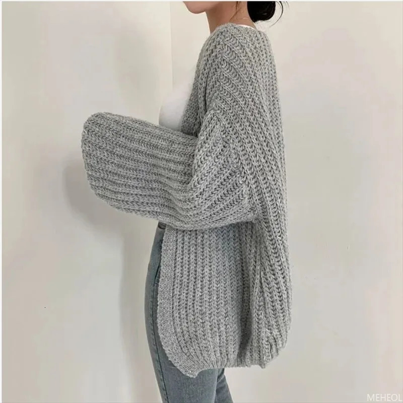 Casual Versatile Knit Cardigan Sweater Jacket Vneck Loose Streetwear Coat Top Vintage Y2K 241214