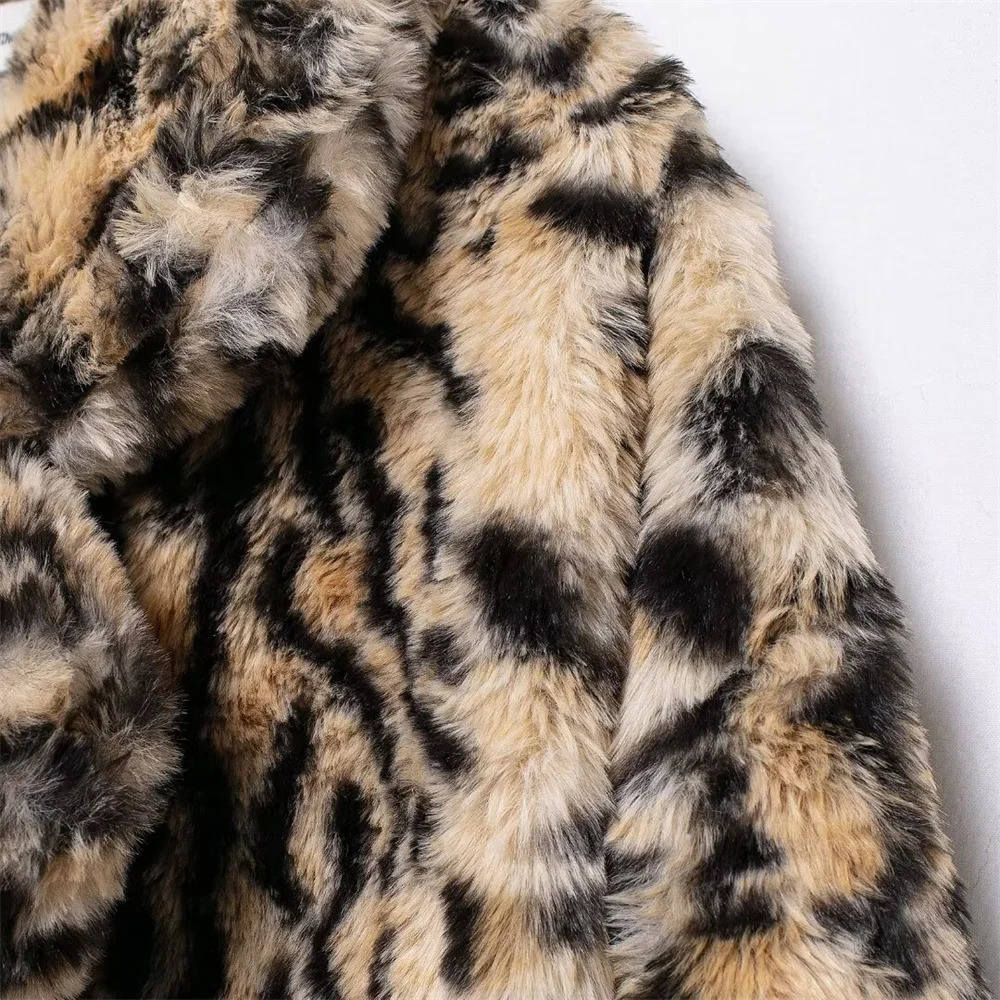 RARF Autumn Womens European and American Style Animal Pattern Printed Artificial Fur Effect Coat 241211
