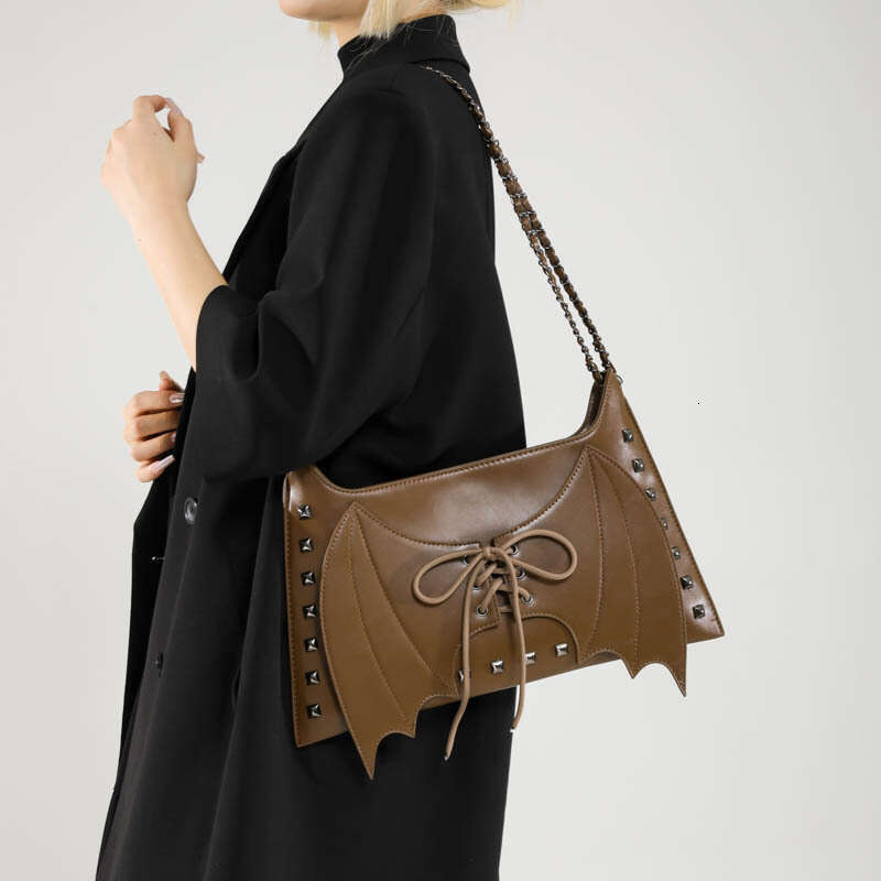 Niche design punk style spicy girl handbag personality bat retro rivet motorcycle underarm shoulder bag 2024 new casual fashion trend clothing