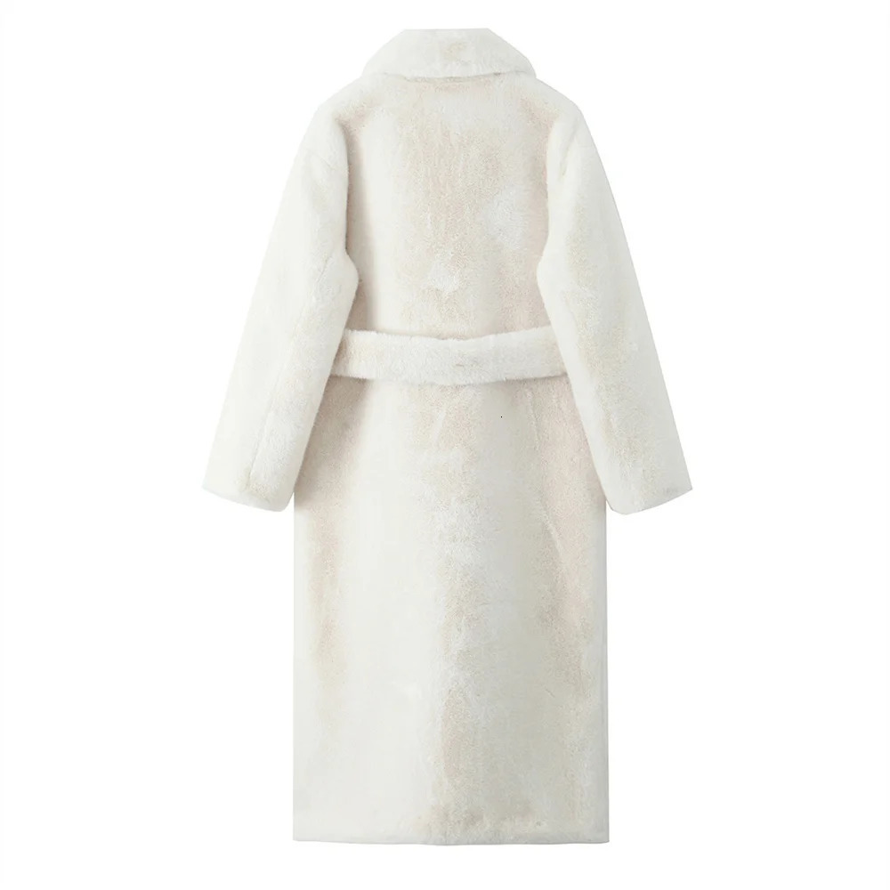 UNIZERA with belt lapel solid color medium to long plush coat autumn and winter warm for women 241211