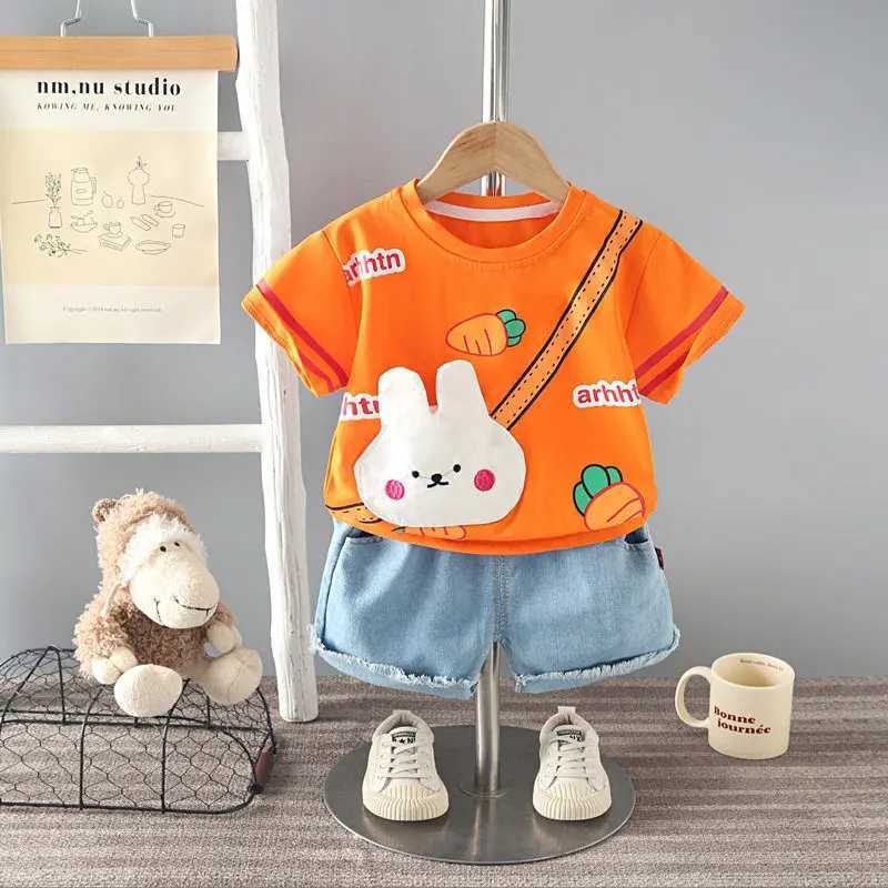 Clothing Sets Children Cotton Kids Boys Girl Clothes Summer With Bag Sport T-shirt Shorts 2Pcs/sets Infant Outfit Toddler Tracksuits 0-5 ages H241214