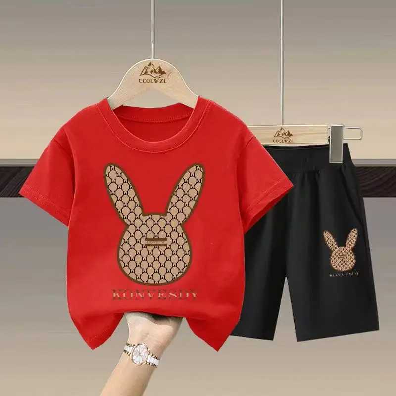 Clothing Sets Summer Baby Girls Clothes Set Kid Boy Rabbit Printed T-Shirts And Shorts 2pcs Suit Children Short Sleev Top Bottom Tracksuits H241214