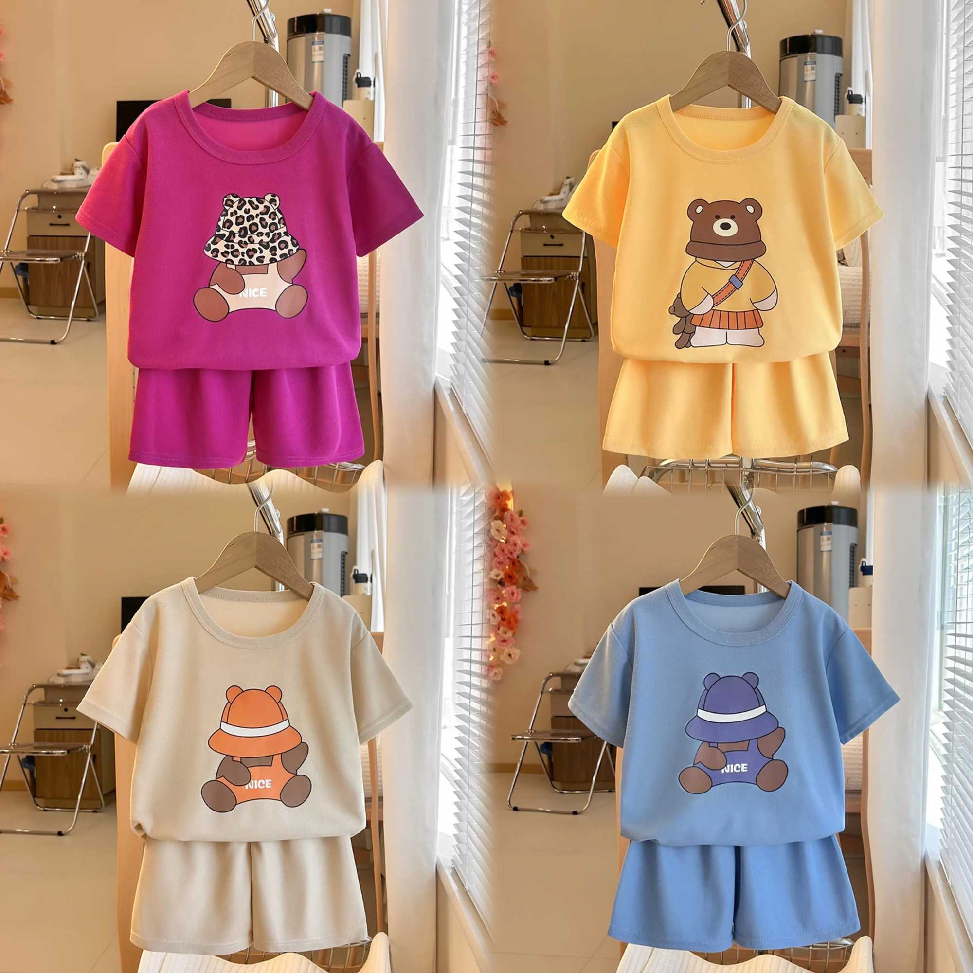 Clothing Sets Summer Toddler Cute TShirt Shorts Boys Girls New Cartoon Printed Short Sleeve Tees 2pcs Outer Wear Child Clothes Fashion Outfits H241214