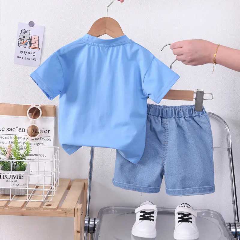 Clothing Sets New Kids Cartoon Car Outfit Dinosaur T-shirt Shorts 2Pcs/Set New Fashion Baby Boys Girl Clothing Children Tracksuits 0-5 Years H241214