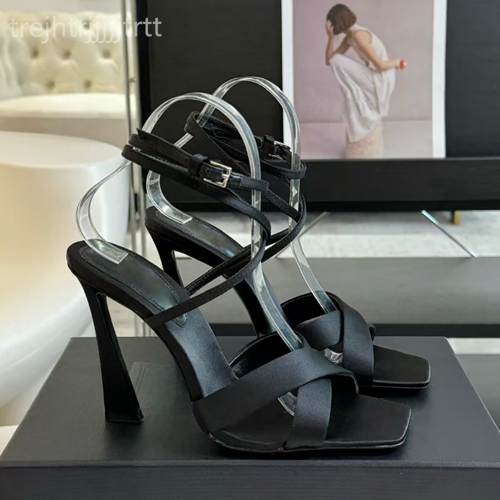 Women's Stiletto Heel sandals silk ankle strap gladiator Pumps open-toe party evening shoes Luxury designer high heels factory footwear 35-41 with box