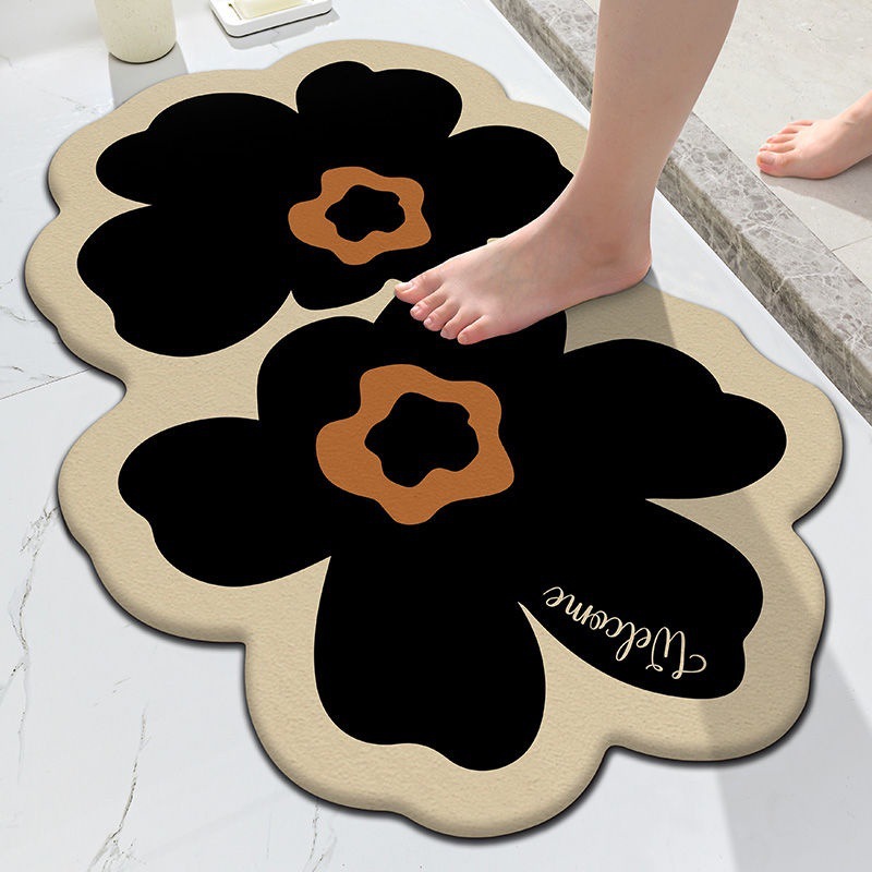 Pastoral Flower Bathroom Absorbent Floor Mats Toilet Door Anti-slip Foot Mats Dirt-resistant Quick-drying Toilet Door Mats