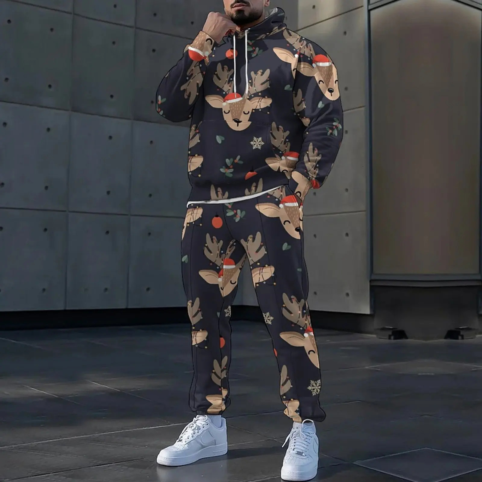 A musthave in winter stylish warm Christmas theme sports suit green and red snowflake pattern full of holiday atmosphere 241211
