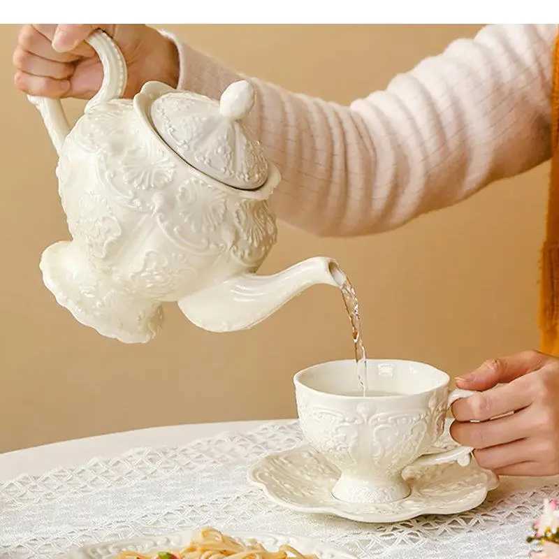 Ceramic Teapot Afternoon Tea Cup Dish Set Household Dessert Plate Snack High Leg Cake Goods Y241214