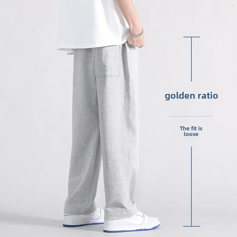 Autumn Casual Trousers Mens Loose Fit Sweatpants Wide Leg Straight Pants Grey Colour Seasonal For Men 241214