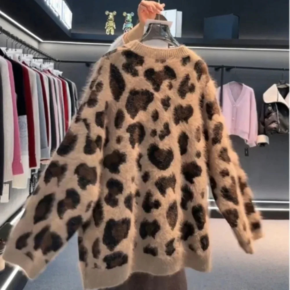 Neploe Loose Simple 2024 Elegant Office Lady Cardigan Western Jacquard Leopard Sweaters V Neck Casual Exquisite Pull Femme 241214