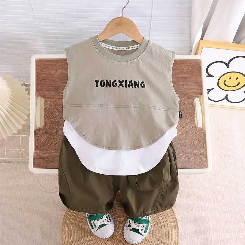 Clothing Sets Summer Children Outing Clothes Kids Boy Girl Printed Cartoon Vest Cartoon Shorts 2Pcs/sets Infant Kids Fashion Toddler Tracksuit H241214