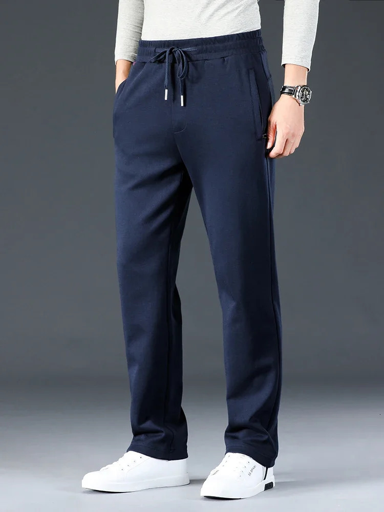 2024 Spring Zip Pockets Long Sweatpants Men Joggers Blue Black Grey Sportswear Straight Track Pants Casual Cotton Trousers 241214