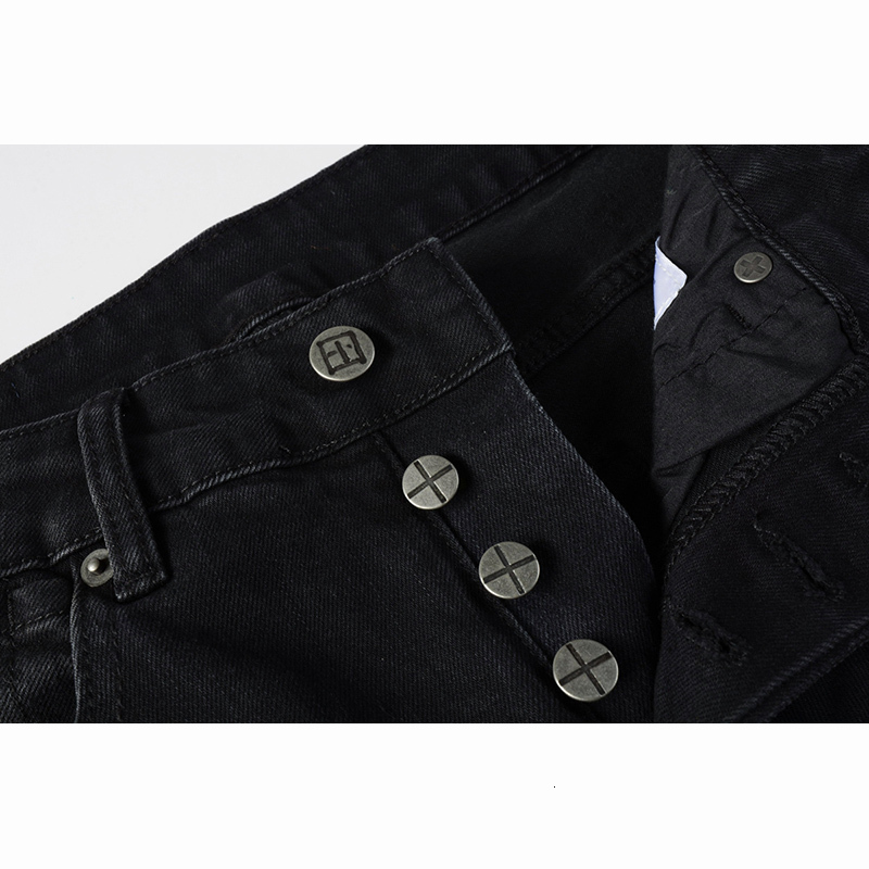 New Arrivals Black Men's Distressed American Fashion Style High Streetwear Skinny Ripped Holes Jeans