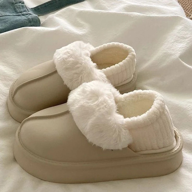 Crestar Winter Women Fuzzy Slippers Outdoor Waterproof Cotton Shoes Warm Fluffy Home Slides Detachable Plush 241214