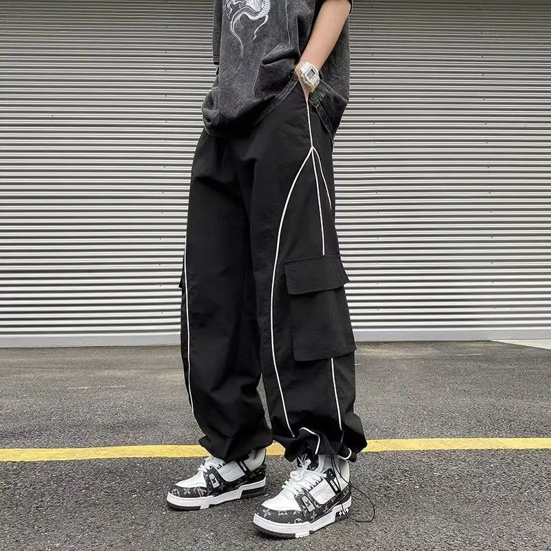 Oversized Black Sweatpants Men Side Stripe Basic Cargo Pants Lady Y2K Streetwear Baggy Jogger Men Women Casual Korean Fashion 241214