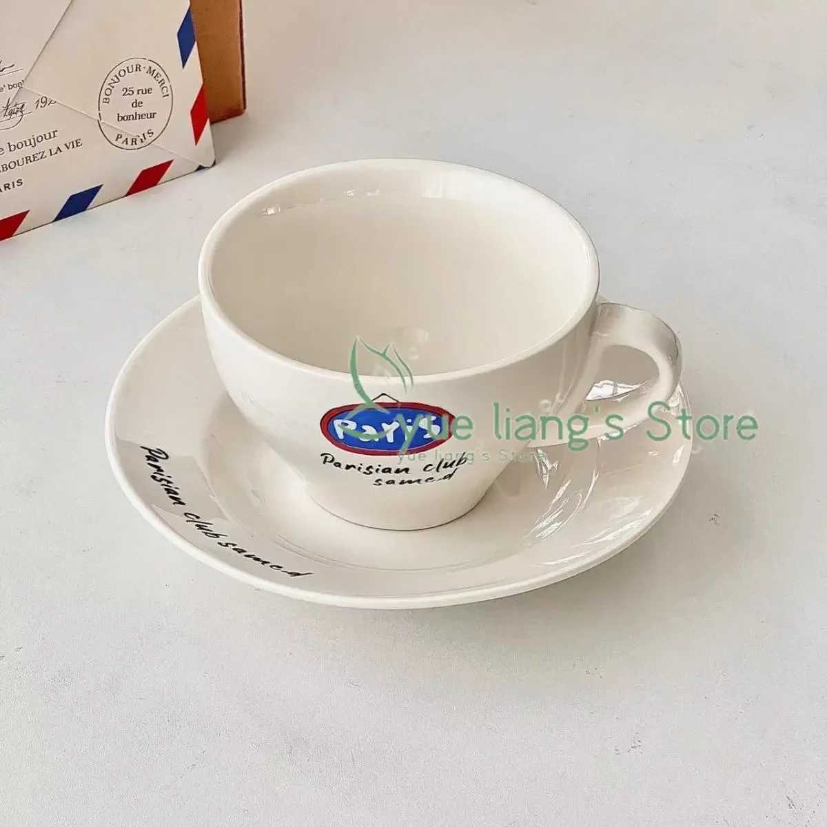 Korean INS Letter Ceramic G-Plate Set French Rantic Milk Cup Coffee Cup Exquisite Birthday Gift 250ml Y241214