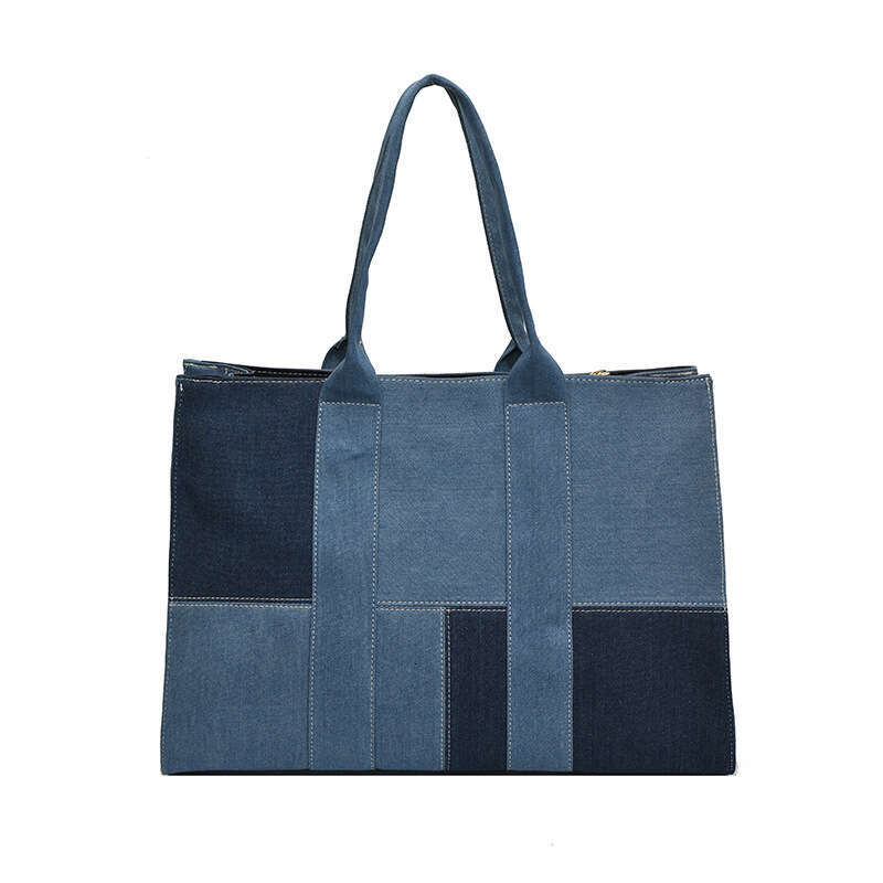 Leisure large capacity women canvas denim tote bag for class commuting single shoulder handbag 2024 new style chic and elegant clothing
