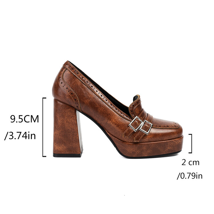 EAGSITY Brown Women Loafers Block Heel Platform Slip On Shoes Cosplay Wedding Party Pumps