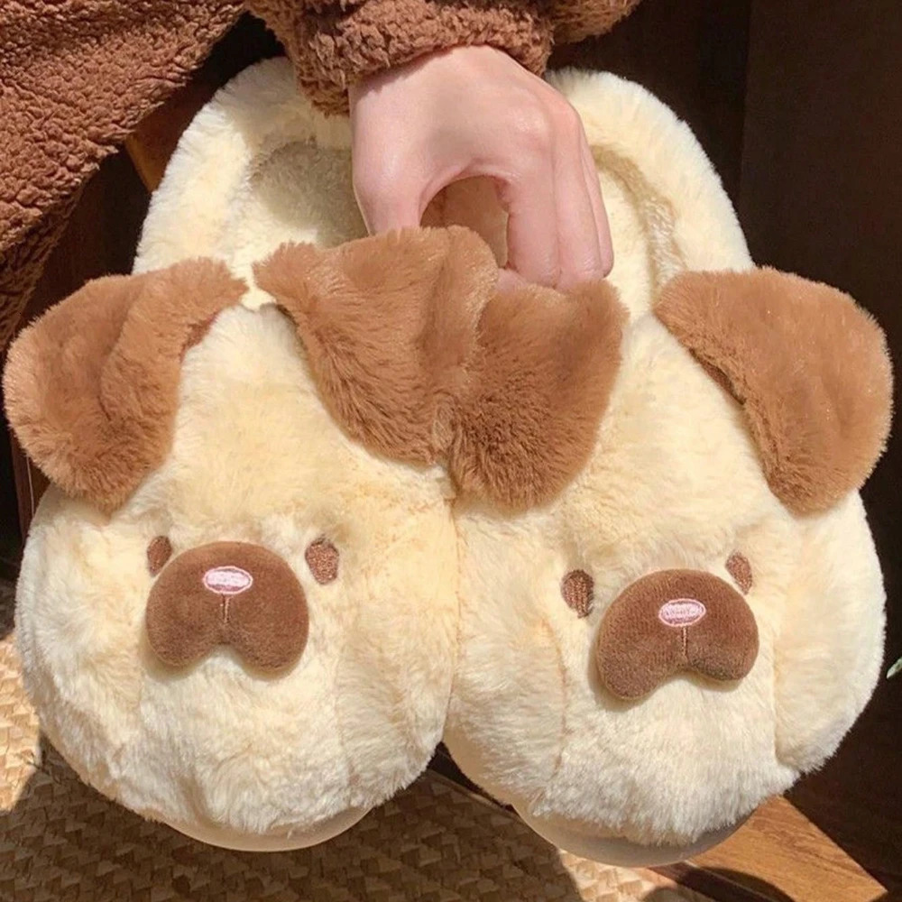 Cute Shaggy Dog Winter Women Slipper Soft Heel Platform Fur Warm Indoor Comfortable Home Fluffy Slippers 241214