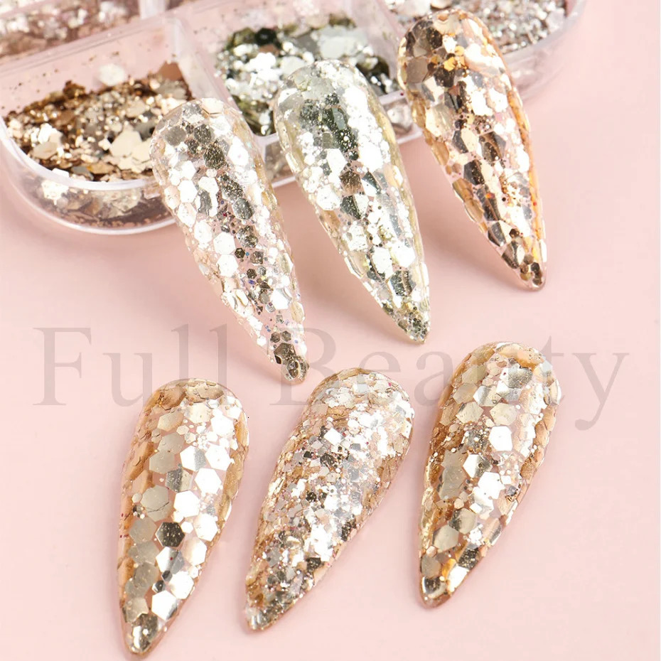 Flash glitter nail accessories Hexagon block shaped sheet holographic powder Christmas polish paint ergonomic CH190948 241213