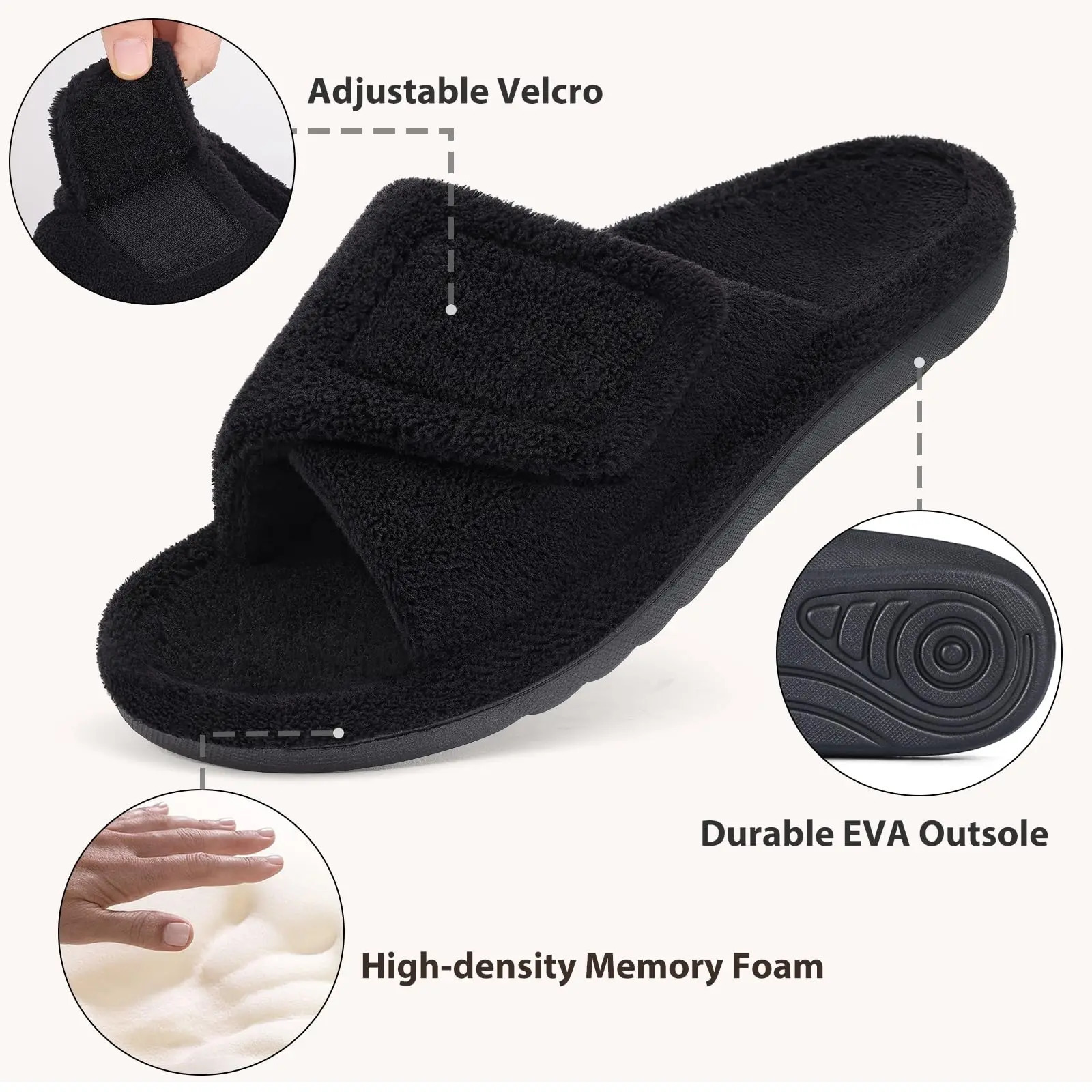 Pallene Womens Fluffy Slippers Soft Memory Foam Bedroom Slides Indoor Orthopedic Nonslip Furry Slipper Open Toe Fur Home Shoes 241214