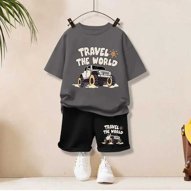 Clothing Sets Summer Children Boy Clothes Letter Printed T-Shirts And Shorts 2 Pieces Set Baby Kid Girls Short Sleeve Top Bottom Outfits H241214