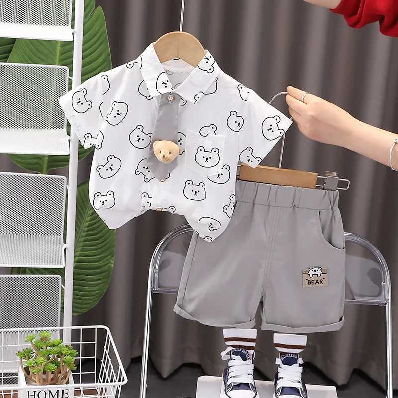Clothing Sets Cotton Clothes Baby Boy Summer Children Print Small Bear Shirts Shorts 2Pcs/Set Infant Kids Fashion Toddler Tracksuits Outwear H241214