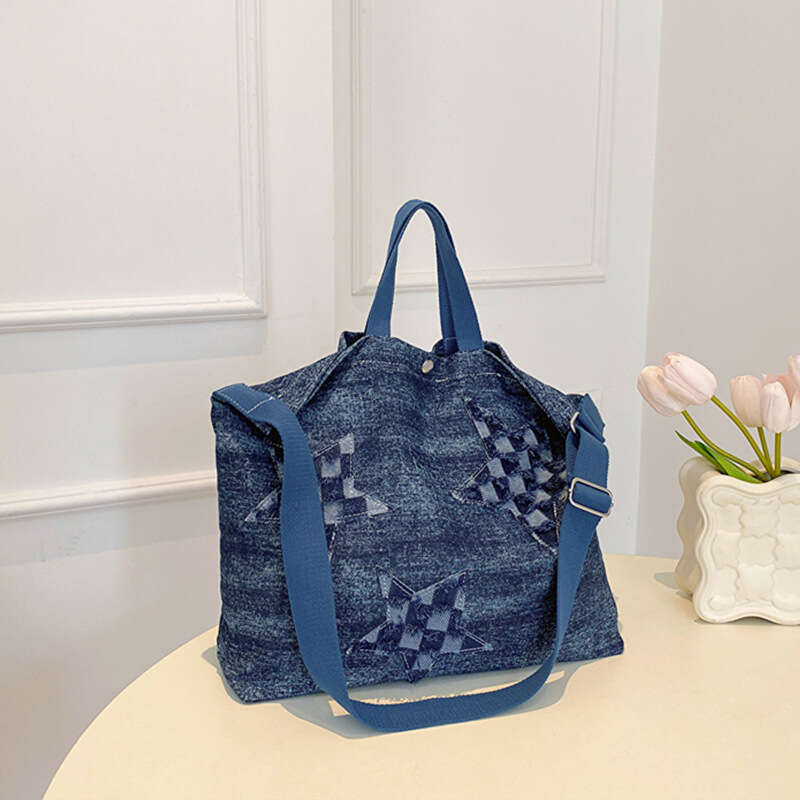 Internet famous denim cloth bag for women, Japanese and Korean large capacity casual tote single shoulder crossbody bag, 2024 temperament versatile ne