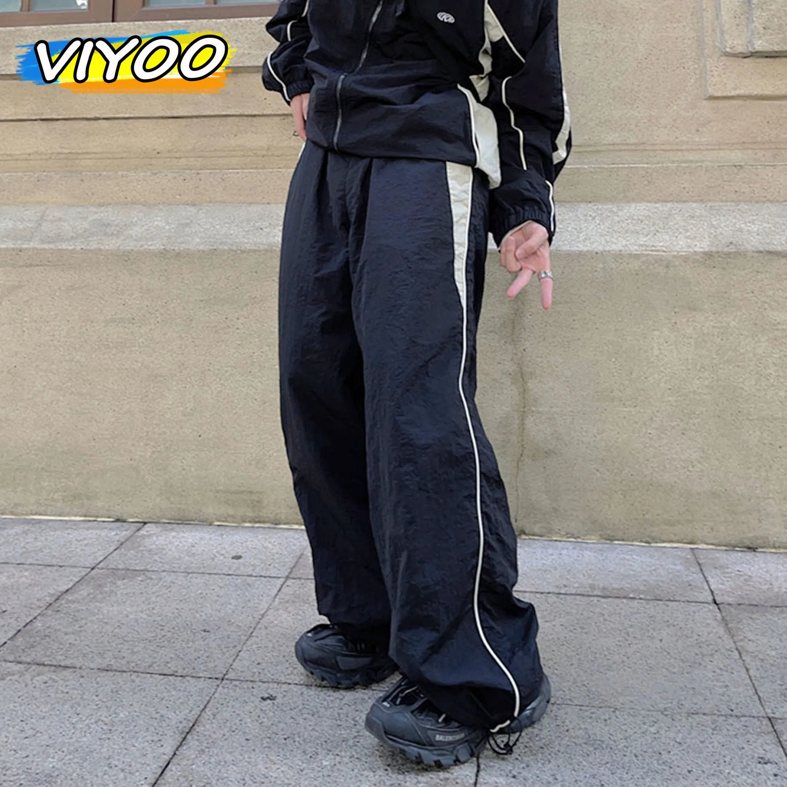 Mens Y2K Clothes Tracksuits Track Baggy Cargo Pants Oversize Clothing Joggers Harajuku Streetwear Black Wide Trousers for Men 241214