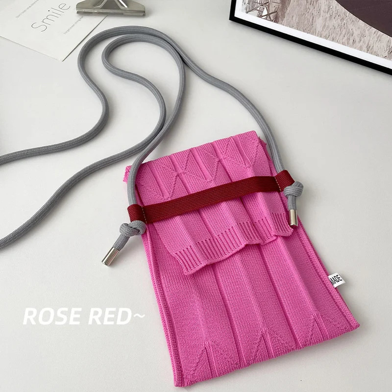 Organ Pleated Mini Messenger Shoulder Bags Fashion Knitting Small Crossbody Bags Ladies Foldable Long Straps Mobile Phone Purse 241213