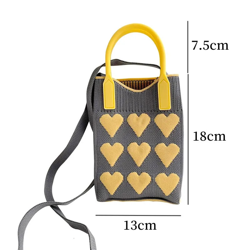 Fashion Love Knitted Handbag Cross Body Bag Korean Womens Handbag Messenger Bag Womens Universal Mobile Phone Bag Shoulder Bag 241213