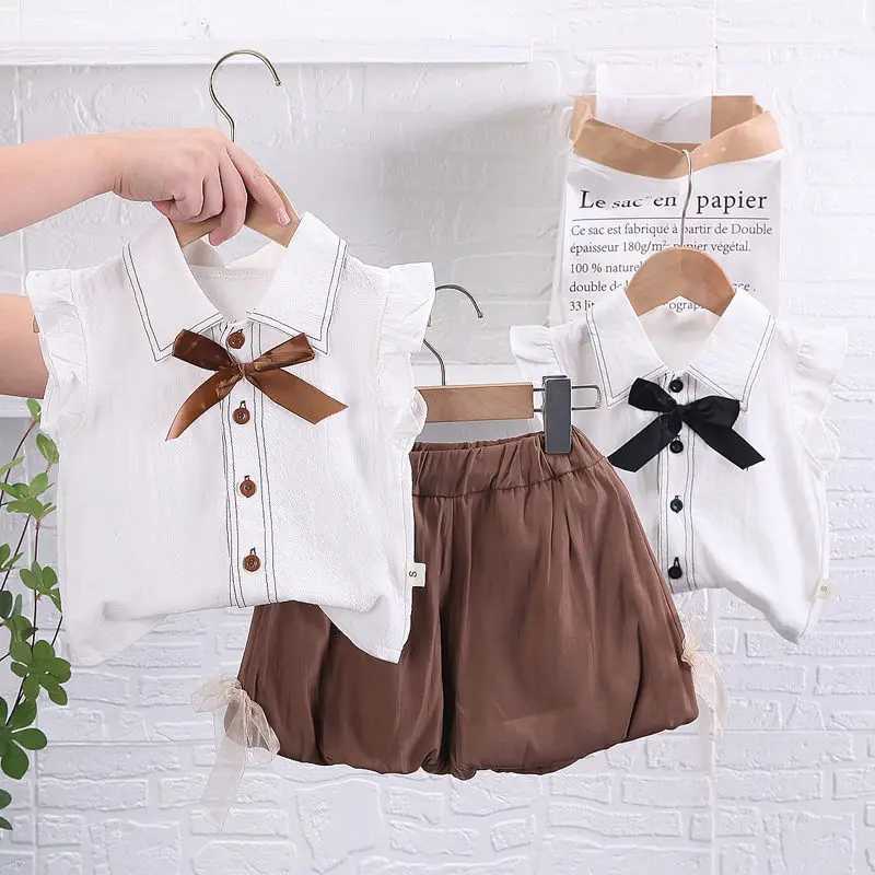 Clothing Sets Summer Children Kids Girl Clothes Cartoon Solid T-Shirt Shorts 2pcs/Sets Baby Toddler Fashion Cotton Clothing Infant Tracksuits H241214