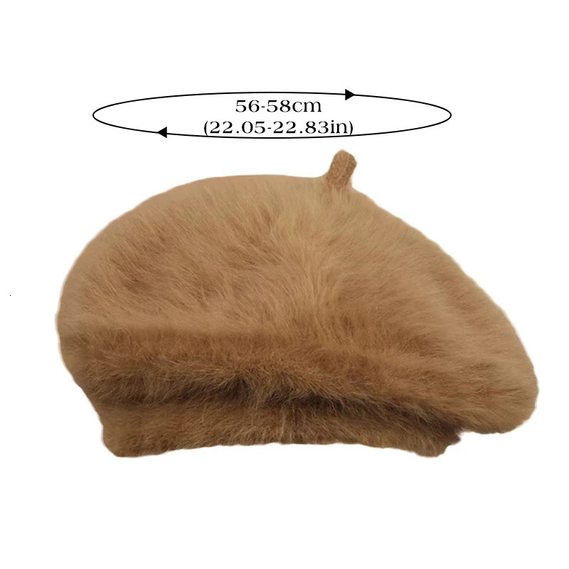 Autumn and Winter Thick Plush Beret Womens White Soft Rabbit Fur Warm Fashion Street Clothing Artist Painted Hat 241210
