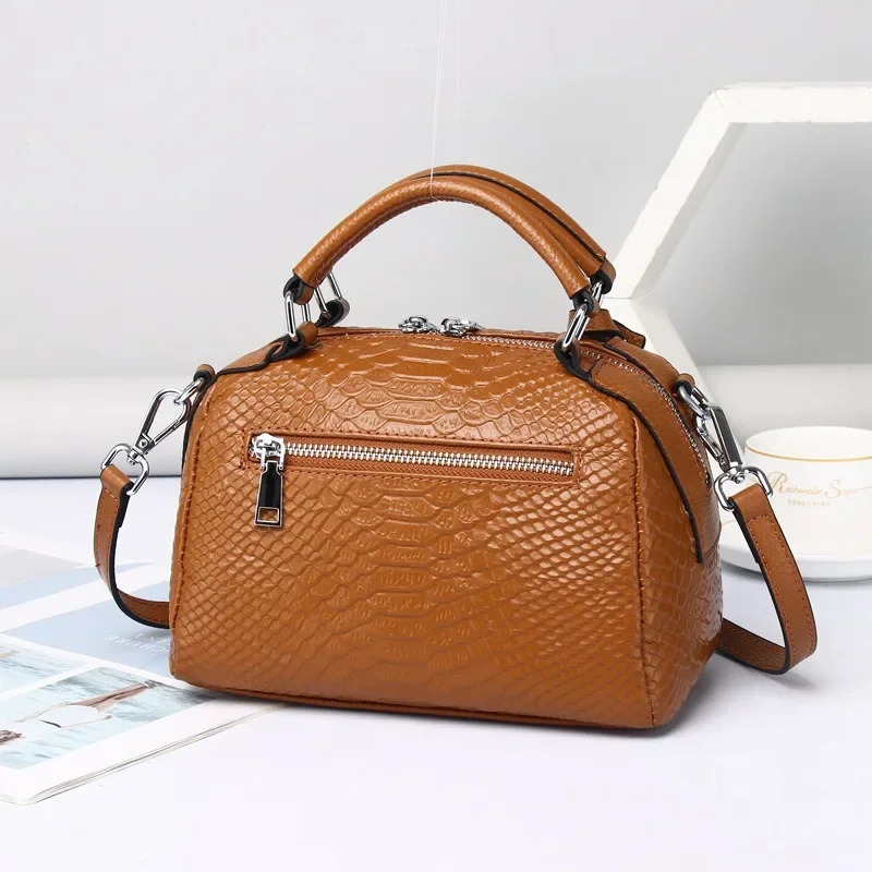 Womens genuine cowhide leather handbag fashionable and high-quality womens shoulder cross bag soft leather 241212