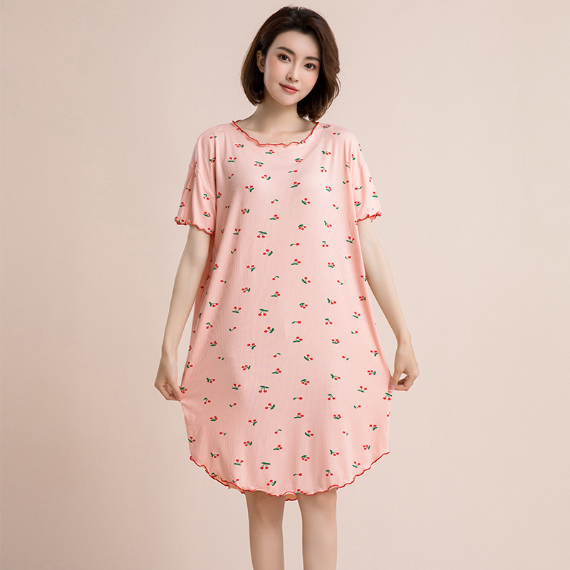 B107-Nightdress for women autumn and winter polar fleece warm loose large size Japanese and Korean girls big children peach cartoon pajamas home cloth
