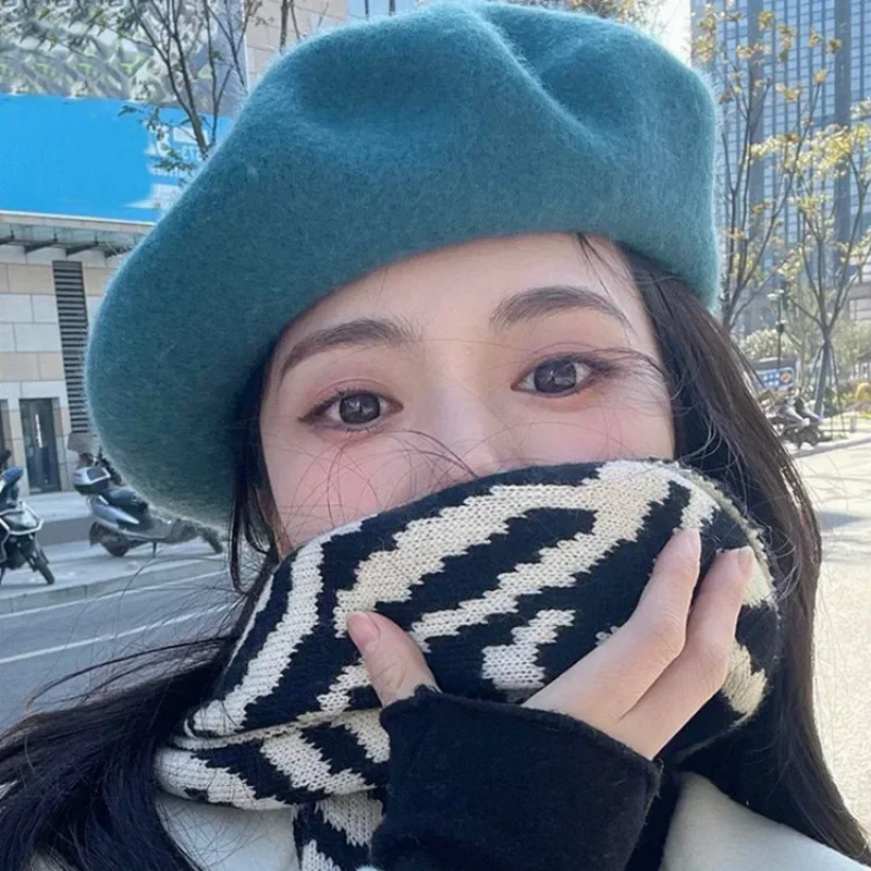 Colorful Warm Beret Womens Retro French Painter Artist Hat Solid Color Elegant Autumn Thick Bean 241210