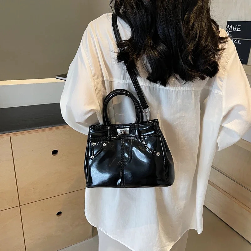 Fashion Denim Square Shoulder and Crossbody Bags Hasp Solid PU Simple Exquisite Handbags for Women Personality Trendy 241213